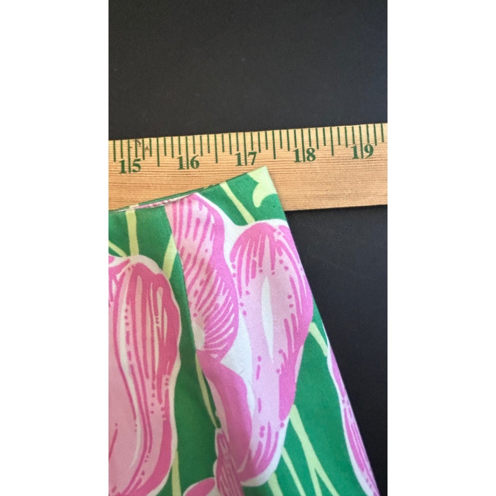 Lilly Pulitzer Green Mini Skirt with Pink Floral Print and White Lace Hem - Picture 6 of 7